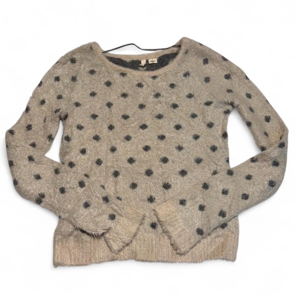 Moth Women's Medium Wool Blend Fuzzy Sweater Cream Grey Polka Dots Neutral Cozy